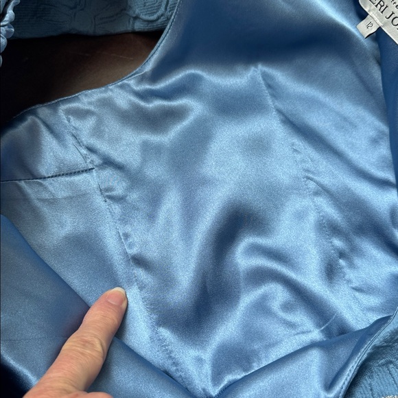 Teri Jon Blue Bateau Neck Cap Sleeve Gown - Picture 10 of 11